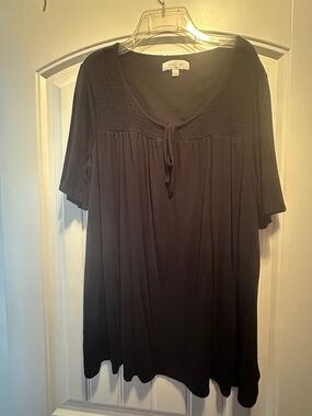 new directions Black Smocked Yoke Tie-Front Top